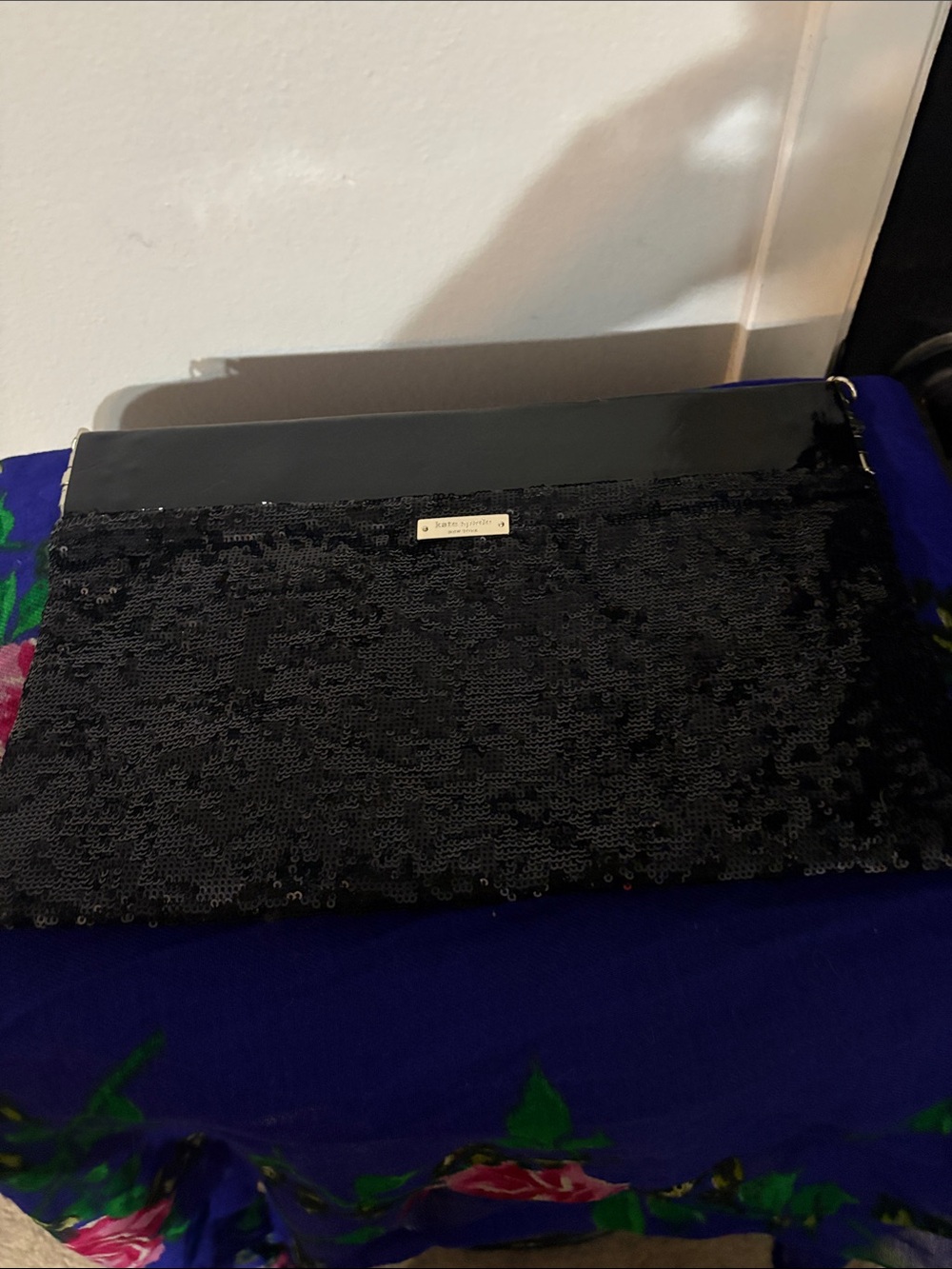 kate spade Black Sequin Envelope Clutch with Gold Plate